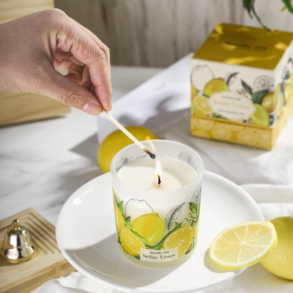 ROMIIE ZOI Scented Candle - Sicilian Lemon- 6oz Aromatherapy Soy Wax Jar Candle for Home, Gifts for Women - 170g