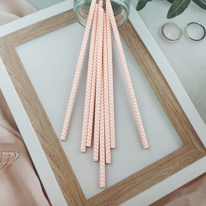 YAOSHENG Premium Disposable Waves Striped Drinking Paper Straws, Pack 100 Pink Waves Paper Straws for Cocktail Party Supplies,Birthday,Bridal/Baby Shower,Juice,Shakes (Pink Waves)