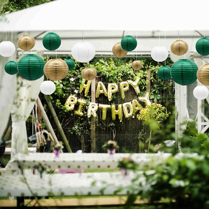 ADLKGG Green Gold Paper Lanterns Party Decorations, Round Hanging Lantern for St. Patrick's Day, Graduation, Wedding, Tropical Jungle Theme Birthday Party Football Theme Baby Shower Decorations