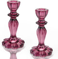 Glass Candle Holders, 2PCS Wide Base Candlestick Holder Decorative Candle Stand Table Centerpieces for Halloween Christmas Wedding Birthday Party, Dark Purple