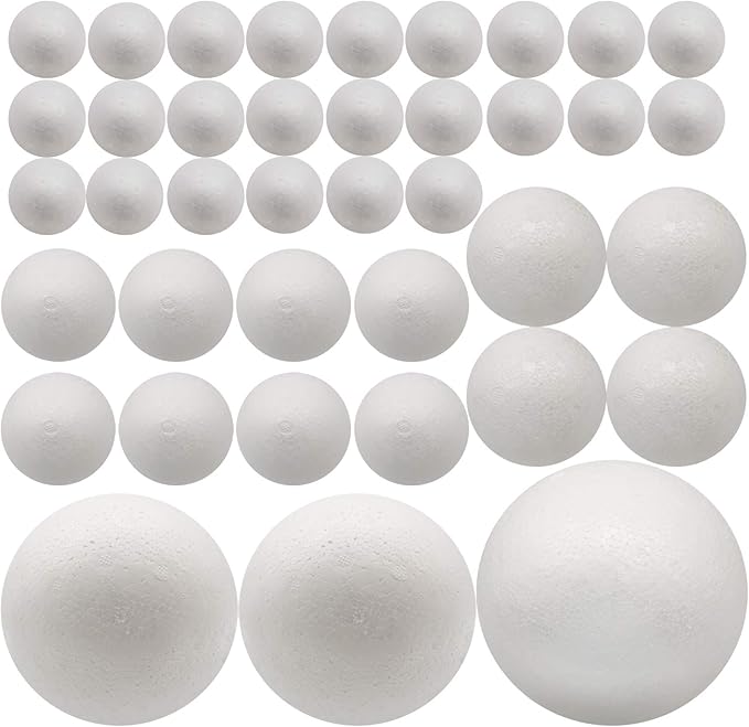 FFchuanhe 39 Pack Craft Foam Balls, 5 Sizes Including 2-7.8 in, Polystyrene Smooth Round Balls for Arts and Crafts, Wedding, DIY Craft for Home, Supplies School Craft Project and Holiday Party