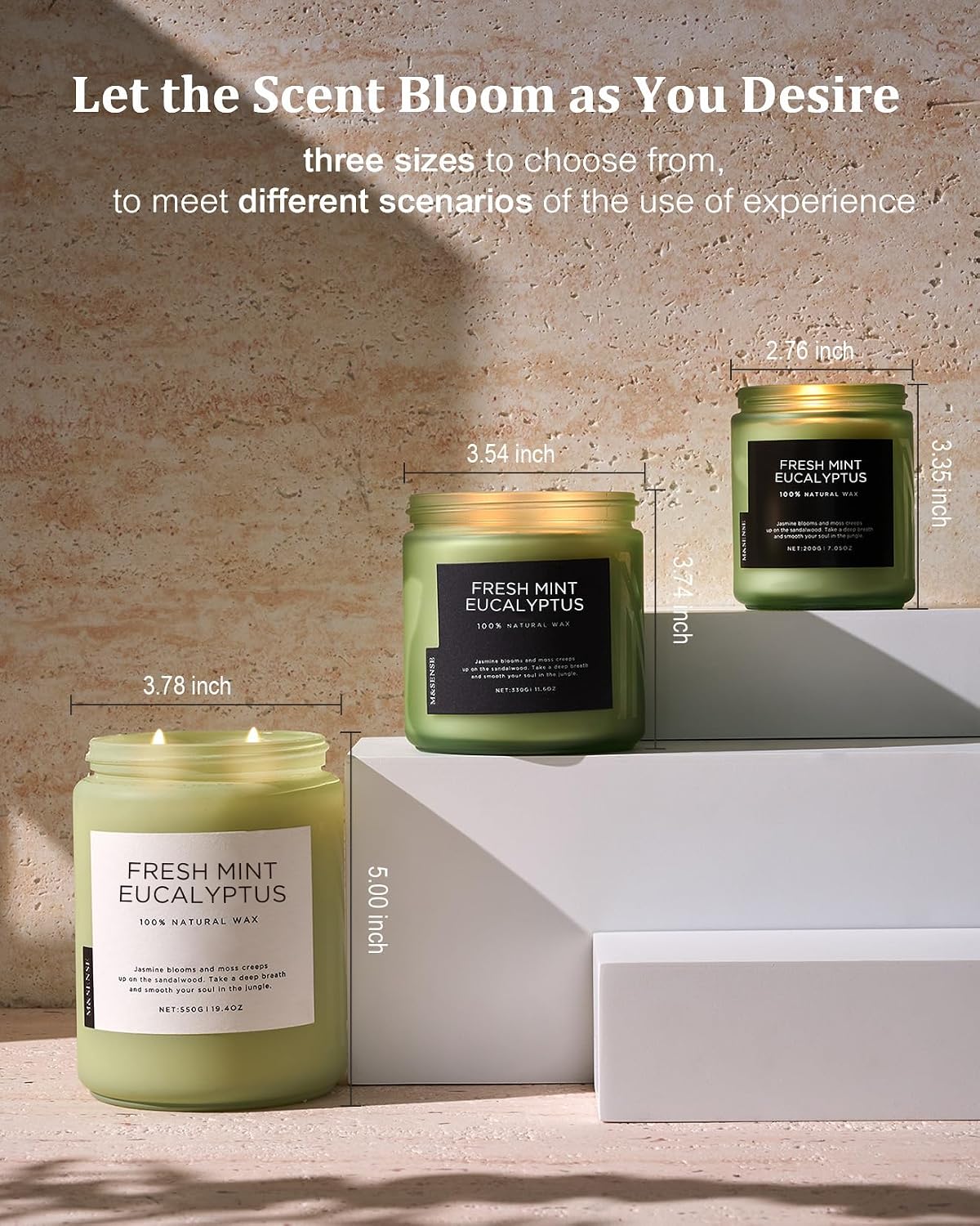M&SENSE Eucalyptus & Mint Scented Jar Candle, Large 19.4oz Natural Soy Wax, 110-Hour Long Lasting Non-Toxic Clean Burning, Fresh Smelling Home Aromatherapy for Spa Stress Relief, Gifts for Men Women