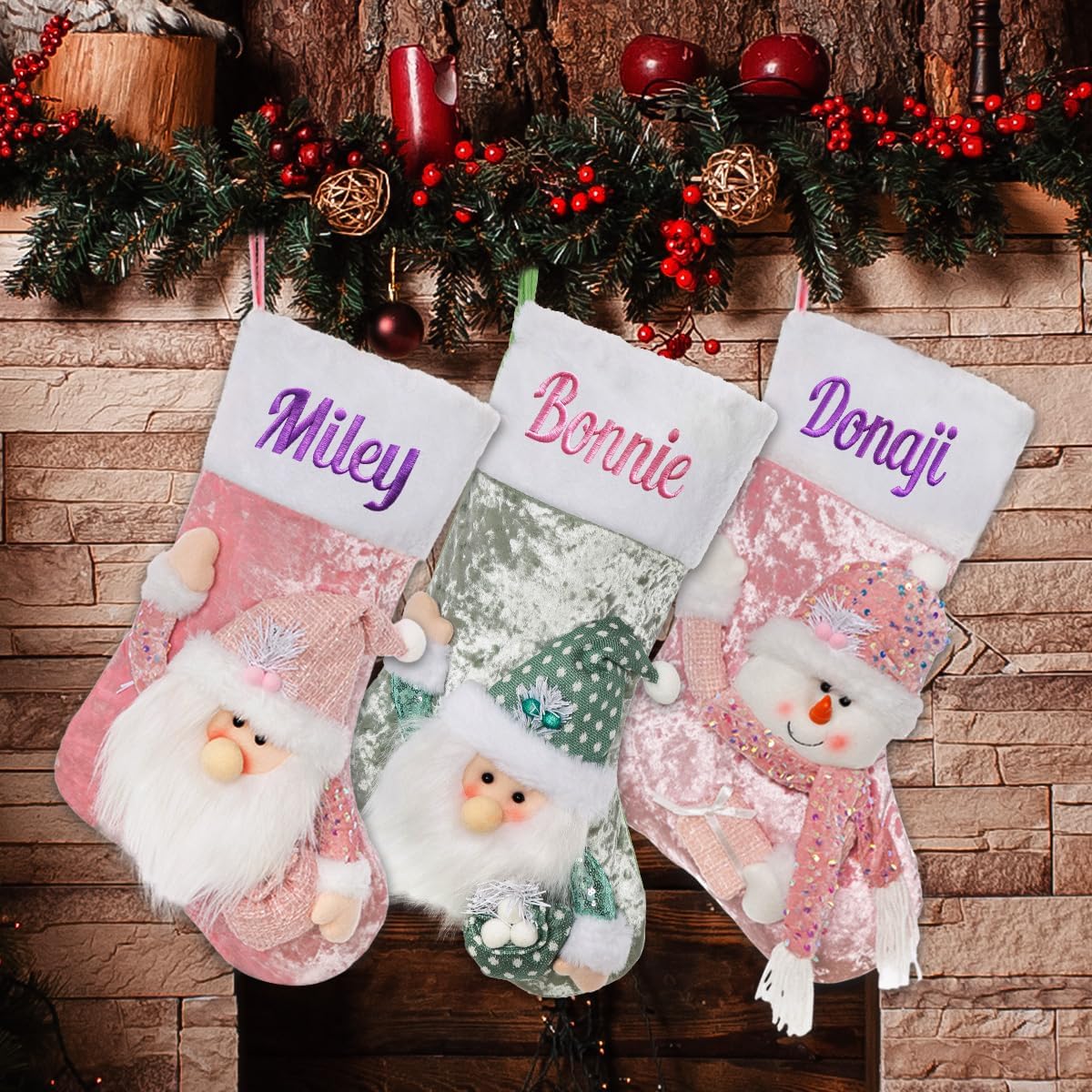 ULICO Personalized Christmas Stocking, Pink Custom Christmas Stocking 18 Inches Xmas Stockings Holiday Christmas Decoration for Family Gril Boy Kids(1 Pcs)