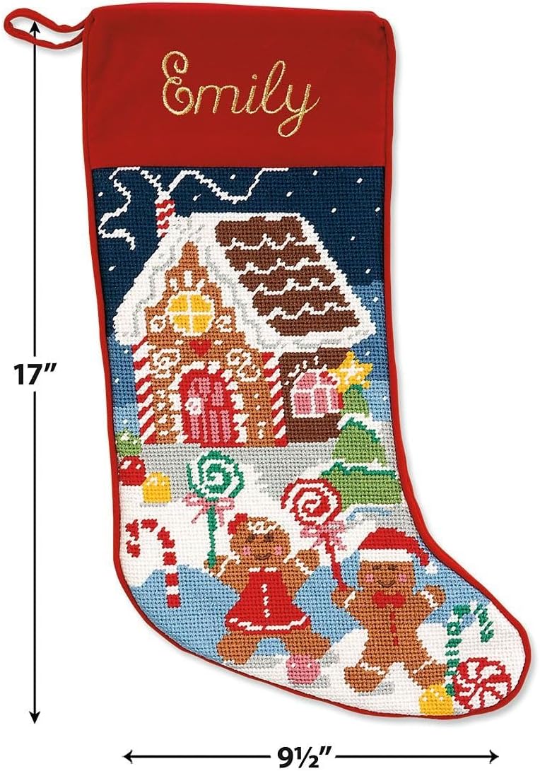 Lillian Vernon Needlepoint Personalized Christmas Stocking | Gingerbread , Christmas, Wool with Cotton, 9 1/2" x 17"