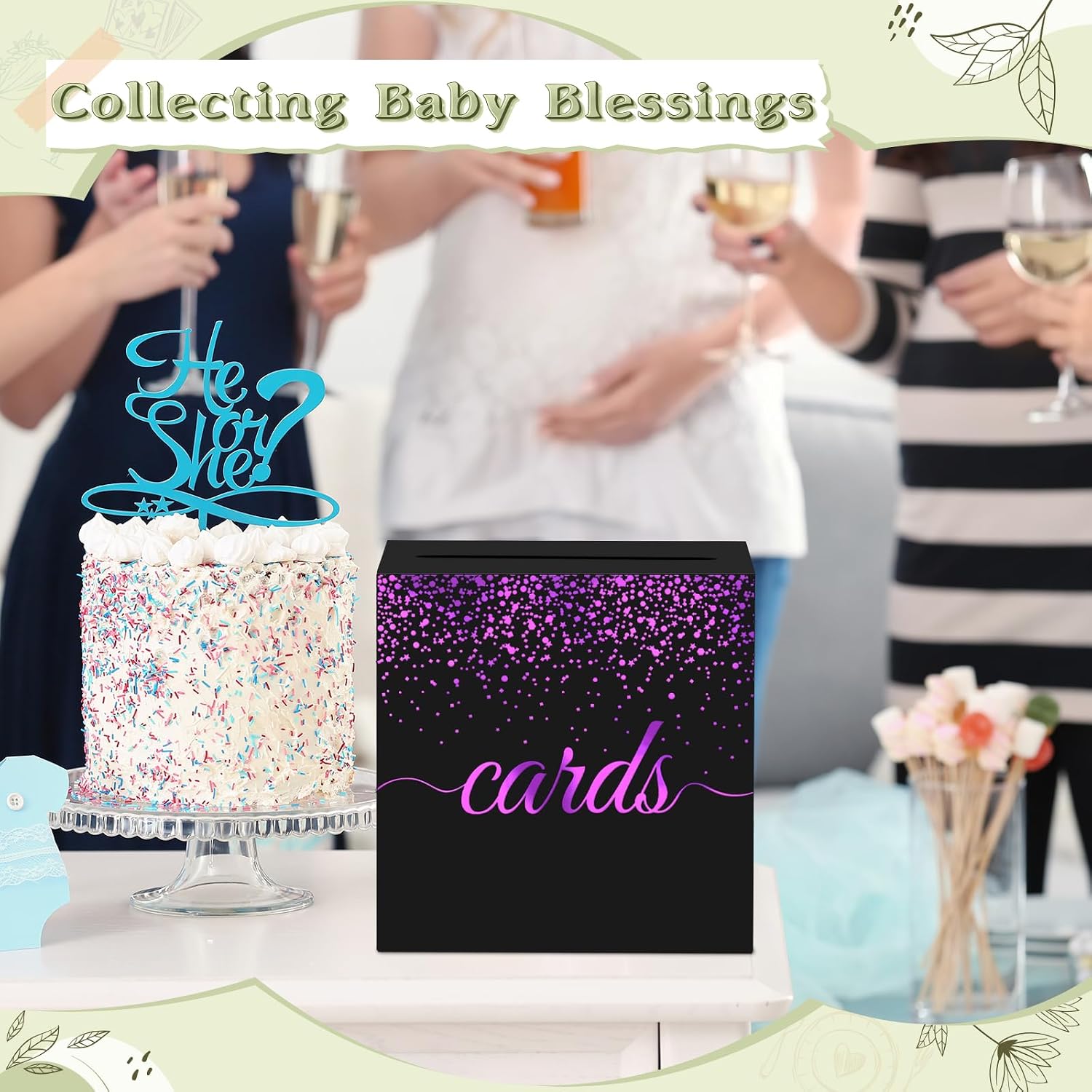WNINK Black Purple Gold Cards Box for Birthday, Wedding, Bridal or Baby Shower, Graduation, Funeral, Anniversaries, Engagement Party Decorations Supplies Money and Cards Receiving Box