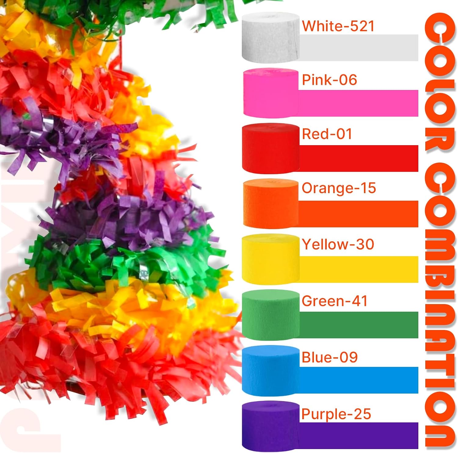 PartyWoo Crepe Paper Streamers 8pcs 656ft Pack of Rainbow Colorful Crepe Paper Streamers for Graduation Baby Shower Unicorn Fiesta Safari Flower Spring Rainbow Theme Birthday Party Decorations