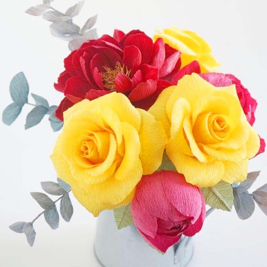 Crepe Paper Flower DIY Kits - 7 Rolls Rainbow Bright Colors Crepe Paper 2 Rolls Green Floral Tape and 50 Green Floral Iron Wire for Wedding Festival Party Wreath Making Supplies DIY Flower Crafts