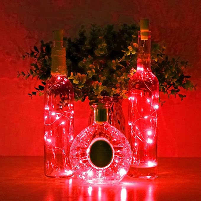 Wine Bottle Cork Lights 15Pack 10 LED 40 Inches Battery Operated Silver Wire Liquor Bottle Fairy Mini String Lights for Party Christmas Halloween Wedding Decoration (Red)