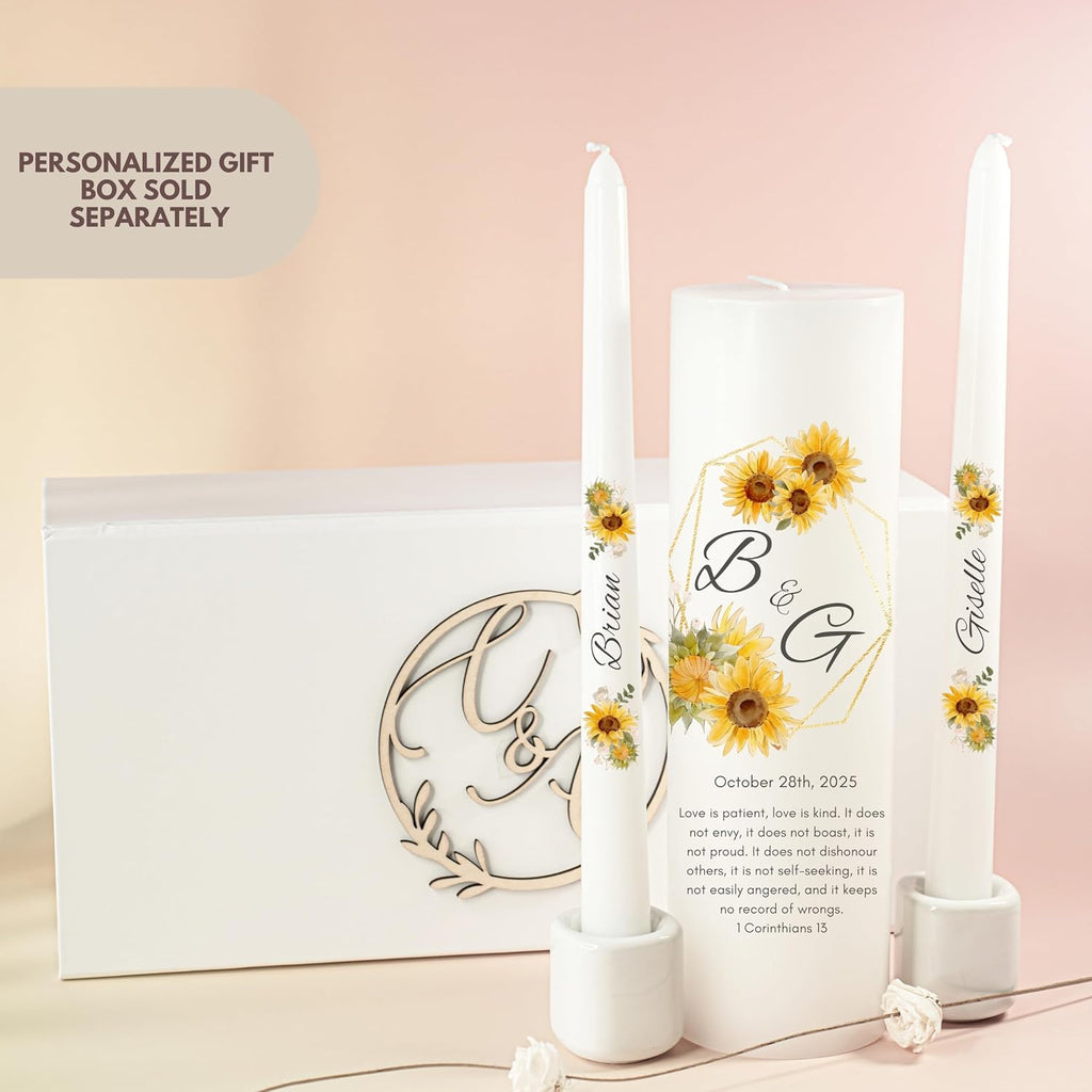 Unity Candles for Wedding, Modern Unity Set, Custom and Personalized Pillar and Taper Candles with Bible Quote, Unscented White Premium Wax, Religious and Wedding Ceremony, Special Events