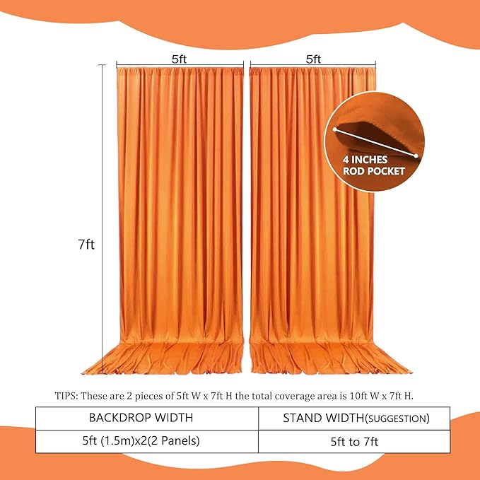 2 Panels Orange Backdrop Curtain, 10 x 7 Feet Background Curtains for Parties, Weddings, Baby Showers, Bachelorette Halloween, Christmas Birthday Party Photoshoot Backdrop Curtains Decorations