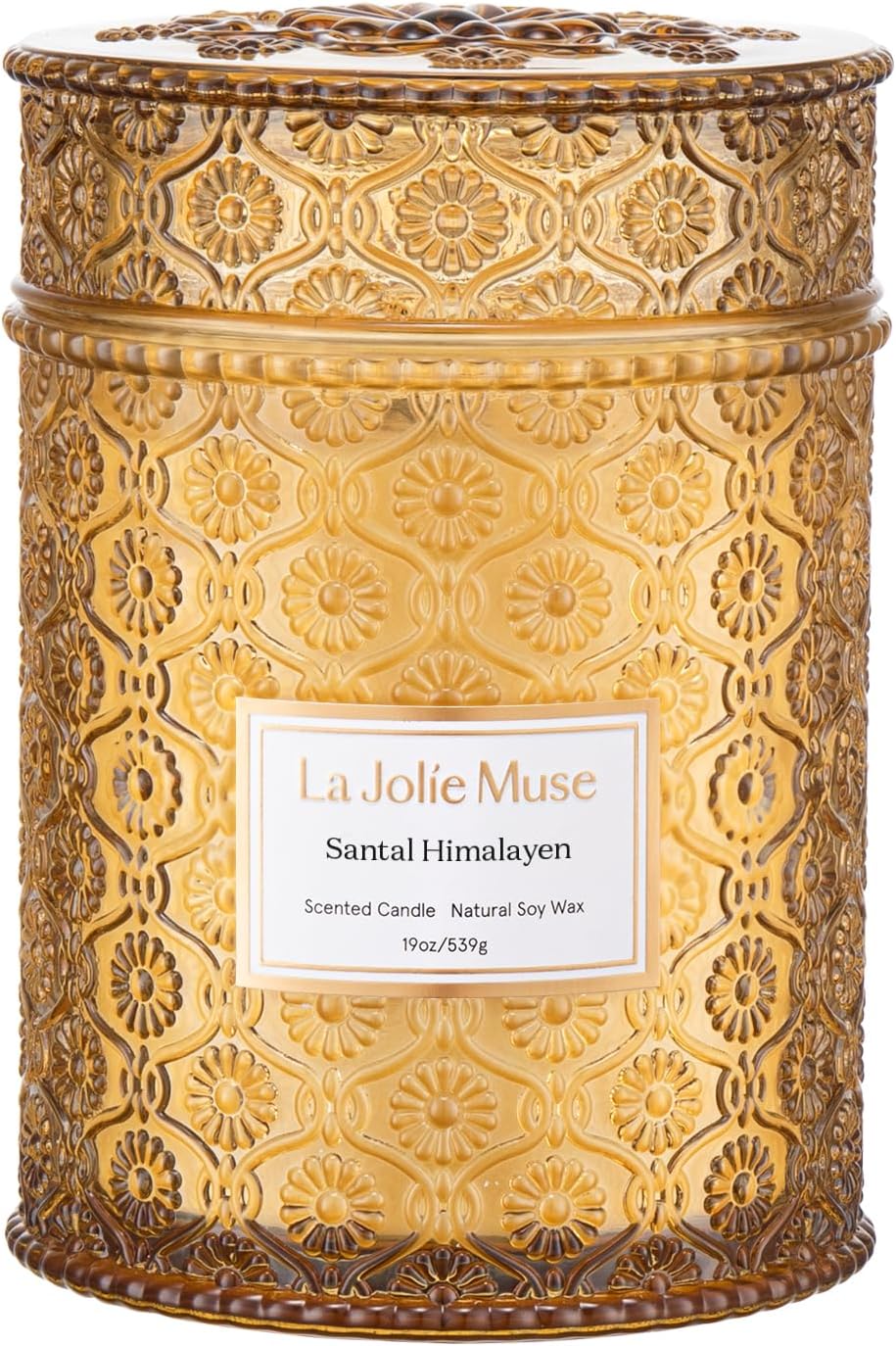 LA JOLIE MUSE Santal Himalayen Scented Candles for Home, 19 oz Natural Soy | Large Jar Luxury Candle, Clean Non Toxic, Gift for Women, Men, Decorative Candles, Pretty Candle, Wood Wick, Sandalwood Amber