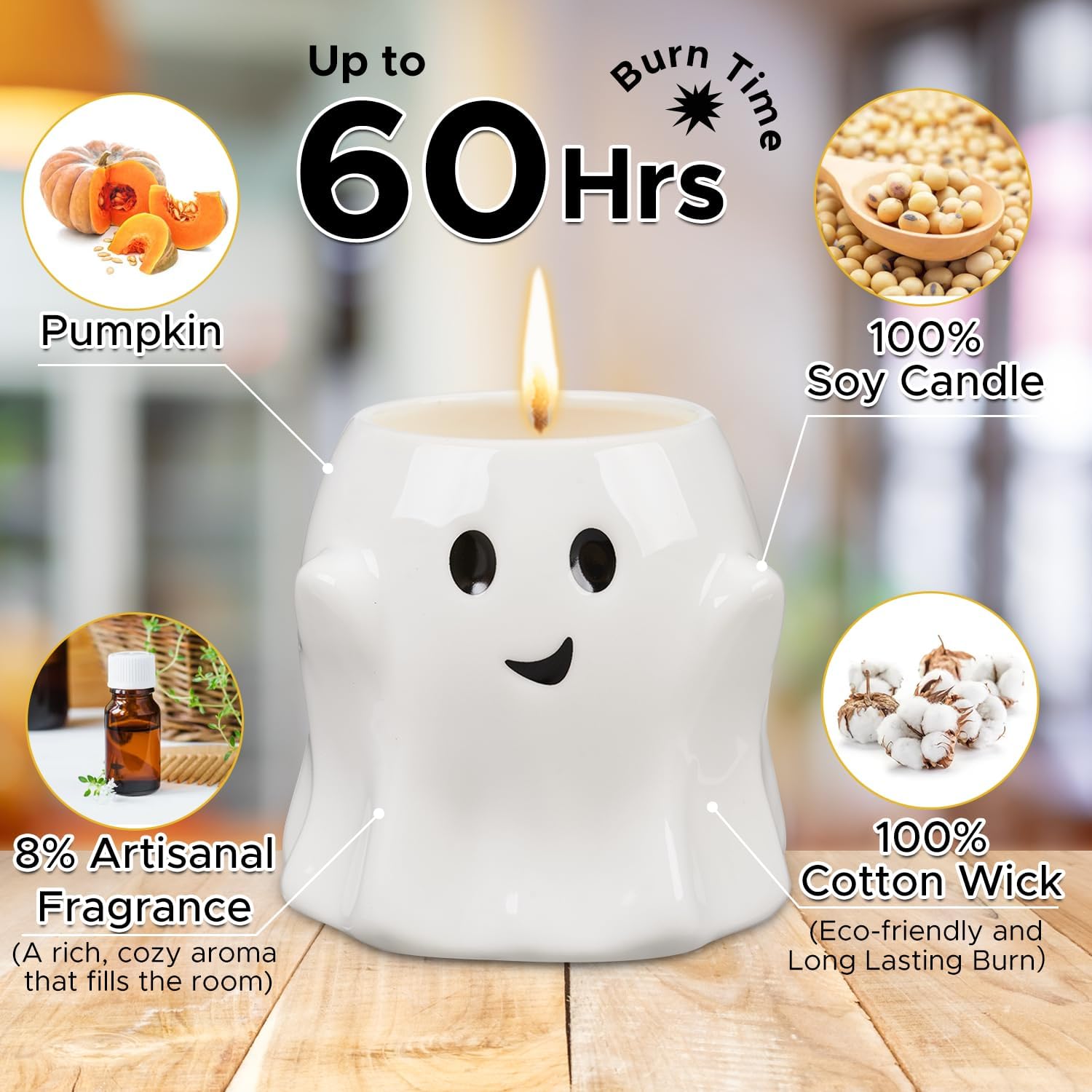 Boo Basket Stuffers for Women Men, 13OZ Halloween Ghost Candle Large Pumpkin Spice Scented Candle Up to 60 Hours Halloween Decorations Indoor