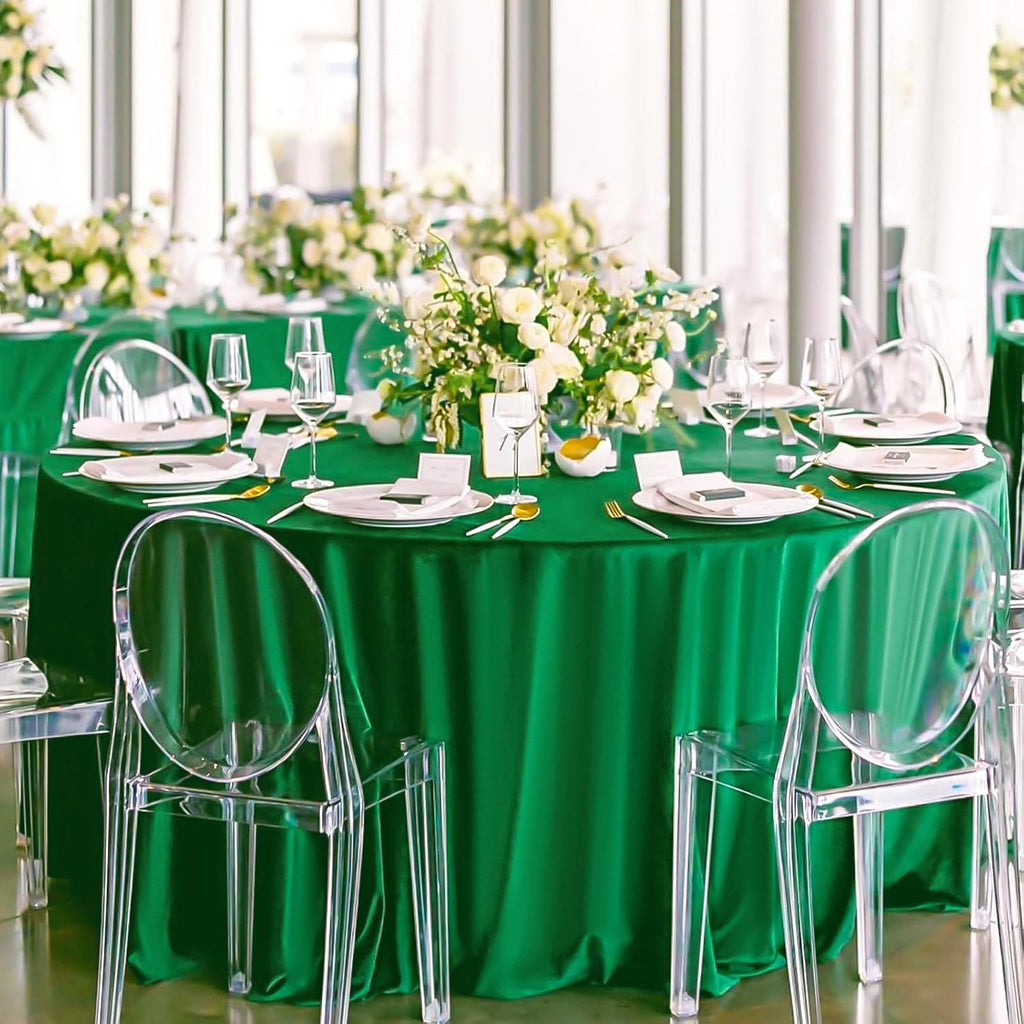 12 packs 120 inch green round polyester tablecloths, package contents