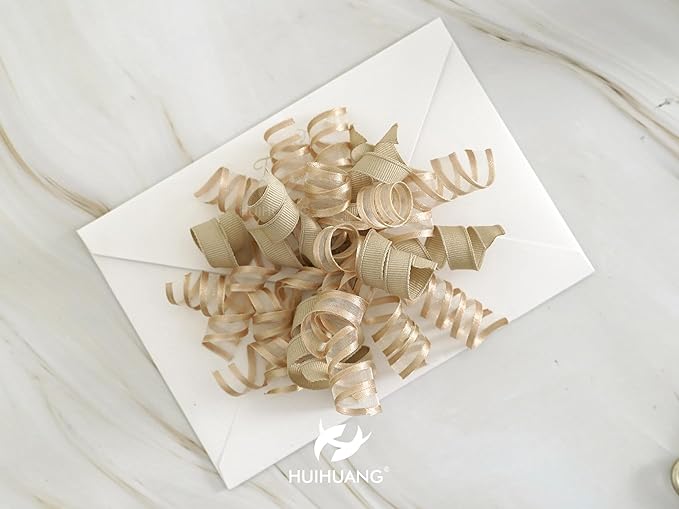 HUIHUANG Curly Bows for Gift Wrapping Champagne Gift Bow 5 inch x 8 Counts Self-Adhesive Ribbon Bows for Presents, Paper Bag, Party Favors, Wrapping Accessories, Holiday Wedding Decoration