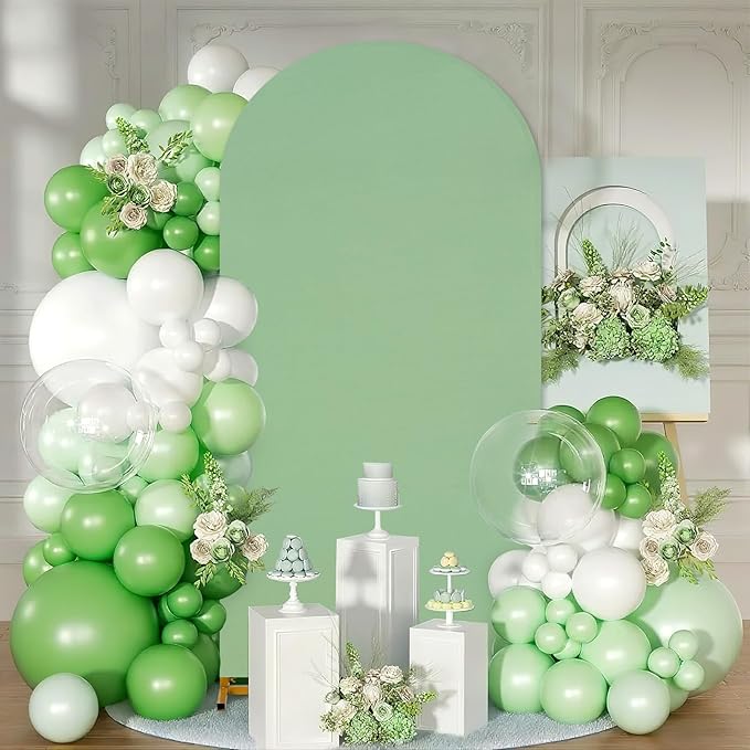 SoarDream Arch Backdrop Cover Sage Green Spandex Fitted 5FT Wedding Arch Covers Balloon Round Top Chiara Arch Backdrop Fabric for Wedding Birthday Party Stage Decoations