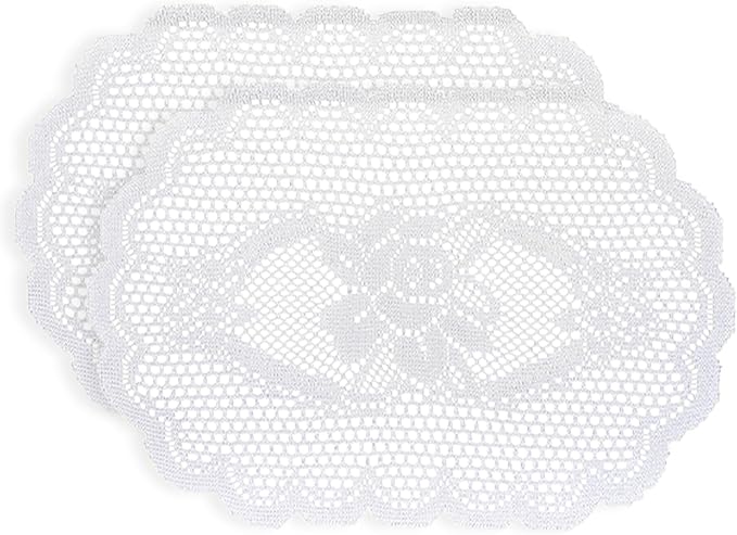 2PCS Oval Lace Placemats for Dining Table, White Lace Placemats Doilies, Embroidered Table Mats Farmhouse Cup Mat Vase Mat, 12x17 Inch