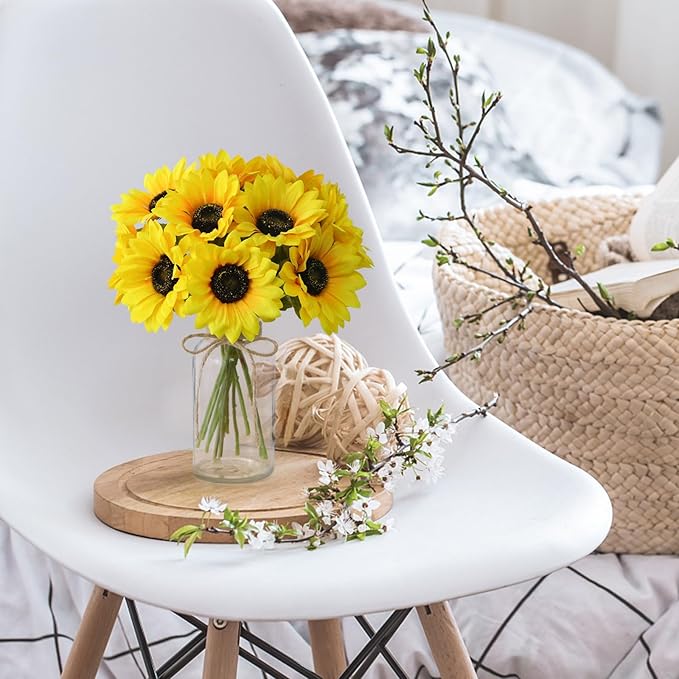 Leftover Sunflower Artificial Flowers in Vase,Sunflower Decor,Flower Centerpieces for Tables,Fake Flowers in Vase for Summer Decor, Yellow Decor