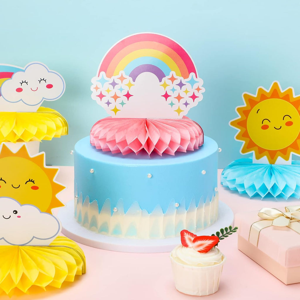 Ireer 9 Pieces Rainbow Party Decorations Honeycomb Rainbow Table Centerpieces Cute 3D Clouds Decorations for Birthday or Themed Party Favor Supplies