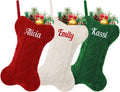 Personalized Dog Christmas Stocking, Custom Bone Shaped Knitted Christmas Stocking, Large Pet Hanging Christmas Stocking(1 Pack)
