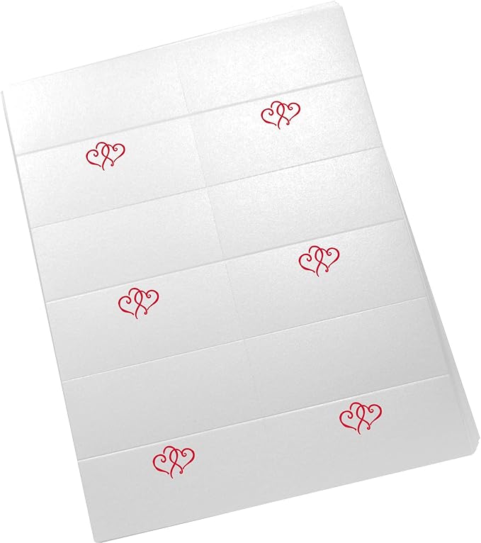 Linked Hearts Printable Place Cards, Ruby Red (Choose Color), Set of 150 (25 Sheets), Laser & Inkjet Printers - Wedding, Party, Dinner, and Special Events - Made in the USA