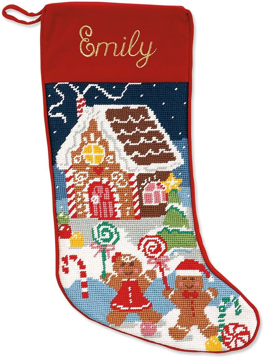 Lillian Vernon Needlepoint Personalized Christmas Stocking | Gingerbread , Christmas, Wool with Cotton, 9 1/2" x 17"