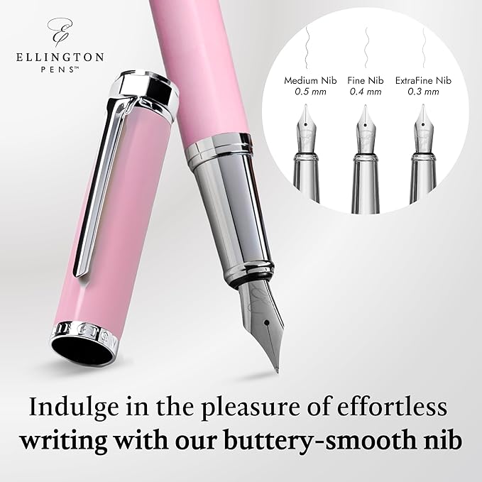 Ellington Pens Luxury Fountain Pen Set- Fountain Pens for Writing - Smooth Medium Nib - Includes Refillable Ink Converter, 3 Ink Cartridges [Black & Blue], Gift Box - Elegant Calligraphy