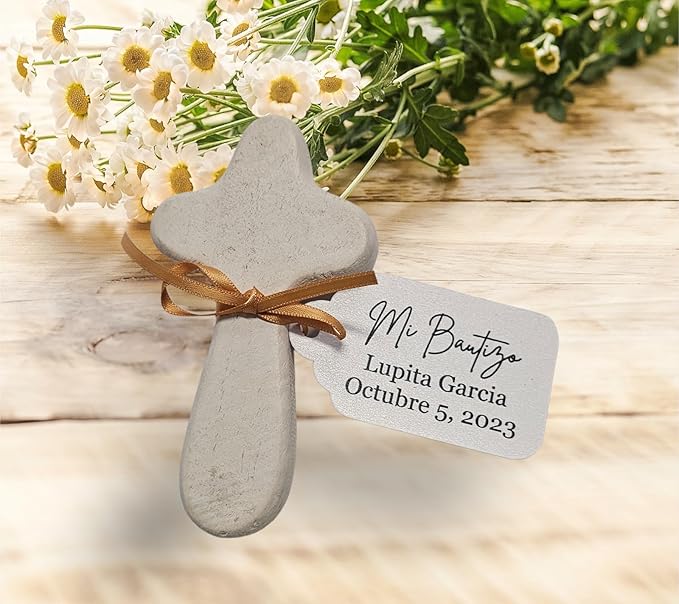 Mi Bautizo Baptism Christening Personalized Thank You Tags 20 pcs - More Colors Available (white shimmer)