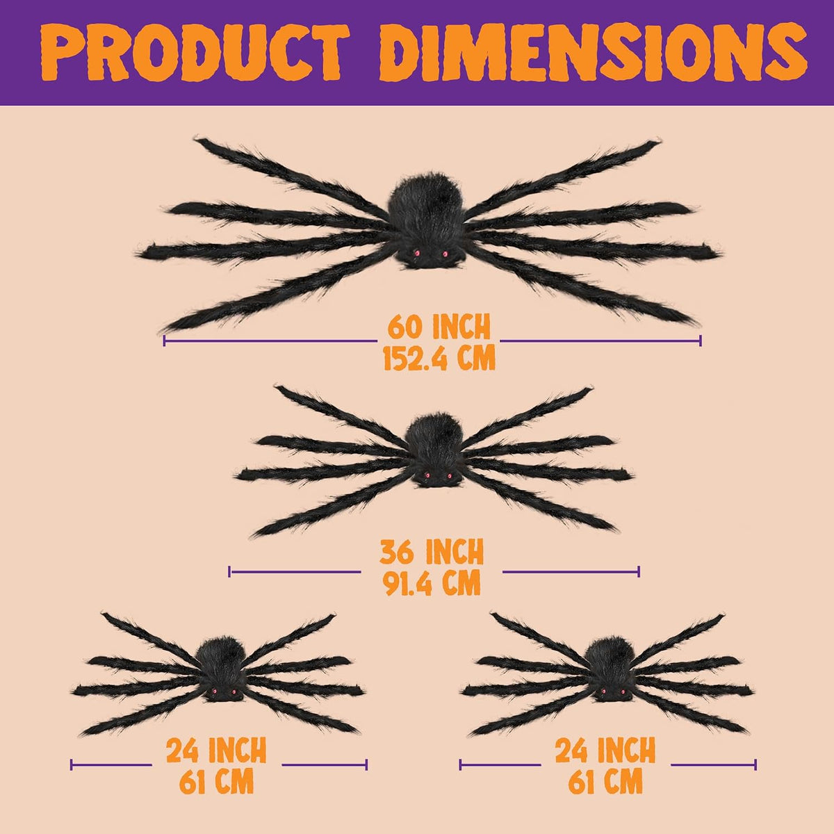 JOYIN 4 Packs Halloween Outdoor Decorations Spider Set, Scary Large Spiders f...