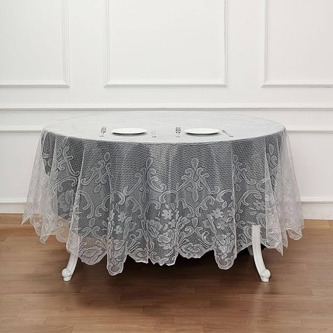 Tableclothsfactory 90" Ivory Premium Lace Round Tablecloth for Banquet Party Wedding Event Home Decor