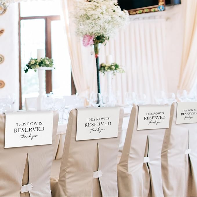 Reserved Seating Chair Signs, This Row Is Reserved Pew Cloths Seating Placeholder for Church Pews, Wedding Decorations for Reception Parties Celebrations Event Meetings (8 PCS, White)