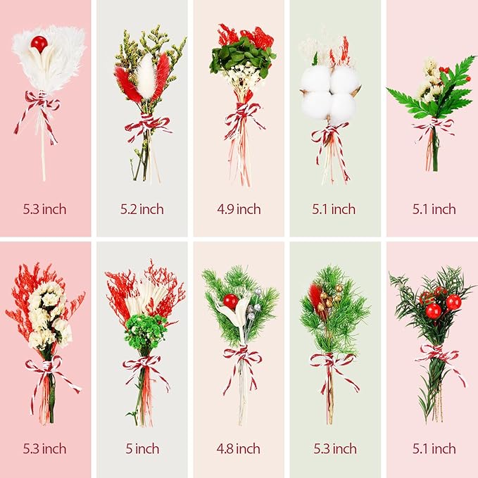 10/12/24 Pack Dried Flowers for Vase Various Mini Bouquet Dried Small Wildflowers Natural Real Flowers Bulk for Crafts DIY Wedding Decor (10, Christmas Color1)