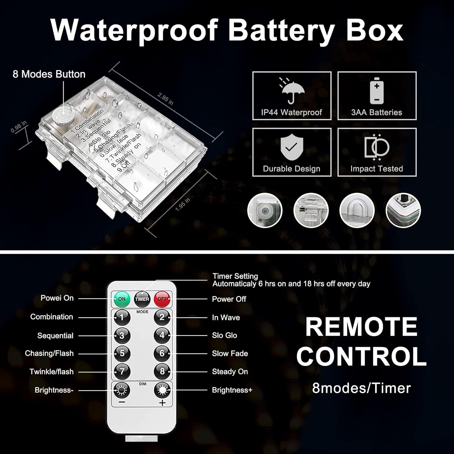 JMEXSUSS 2 Pack Battery Operated String Lights Outdoor with 8 Modes | Total 200 LED 66ft Battery Powered Rope Lights with Remote &Timer, Camping Lights for Trampoline Camping Decor (Multicolor)