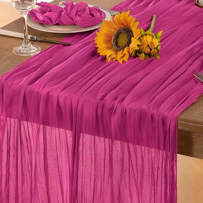 Hot Pink Cheesecloth Table Runner Fall Table Runner Boho Gauze 120 Inches Fuschia Cheese Cloth Fall Table Decorations for Thanksgiving Weddings Bridal Baby Shower Birthday Parties