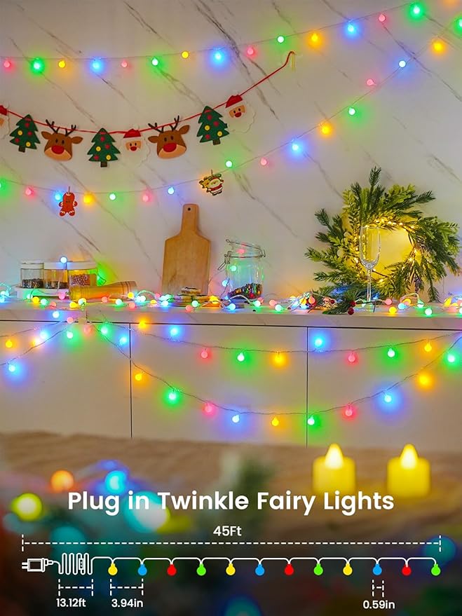 46ft Smart Color Changing Christmas Lights, 100 LED RGB Globe String Lights App Control with Remote & Timer, Music Sync Fairy Light Plug in Waterproof for Christmas Decoration Indoor Outdoor Bedroom