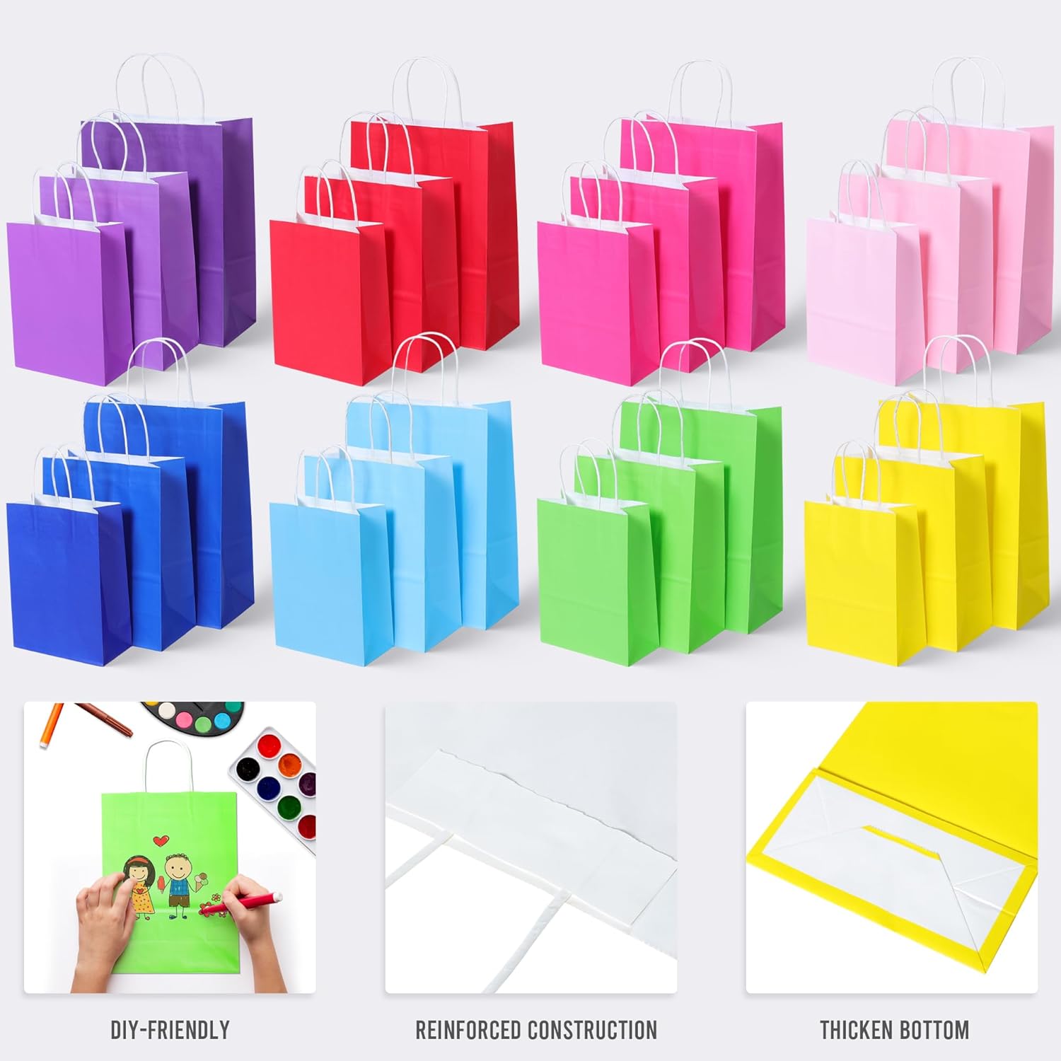BLEWINDZ 32 Pieces Gift Bags with 32 Tissues, 8 Colors Party Favor Bags with Handles, Rainbow Gift Bag for Wedding, Birthday, Party Supplies and Gifts
