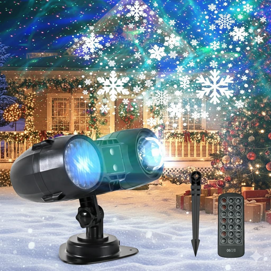 3-in-1 christmas projector lights outdoor, dynamic snowflakes +, main product view