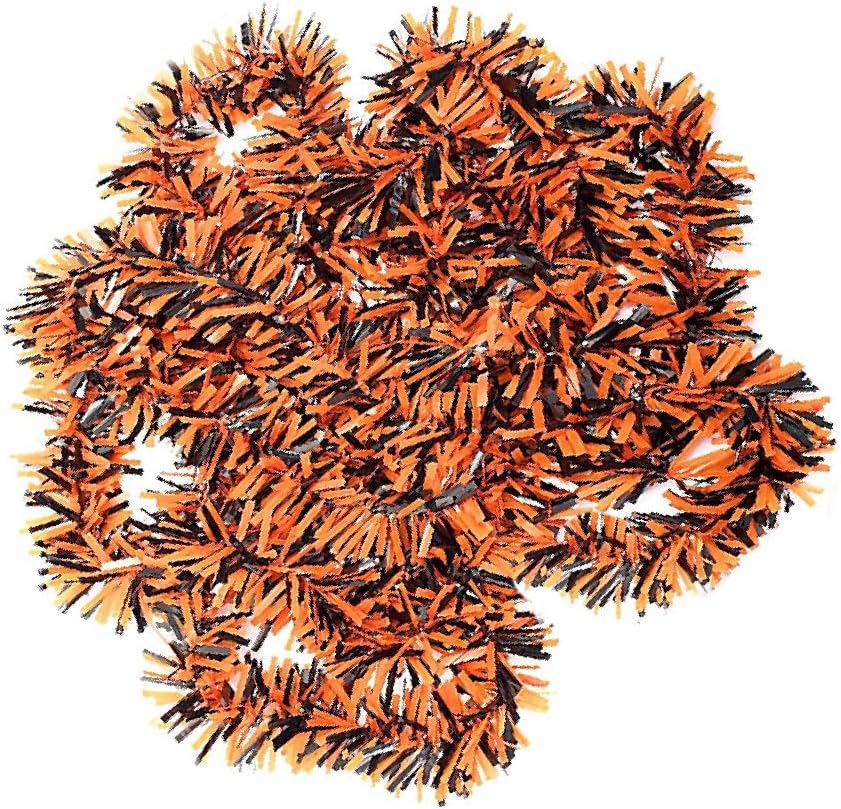Halloween Tinsel Garland - 33 Ft Shiny Metallic Tree Garland Glitter Tinsel Hanging Twist Hanging Decorations for Halloween Party Holiday Supplies (Orange,Black)