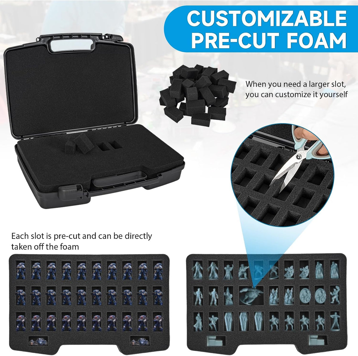 64 slot miniature figure storage & carrying case showing dimensions