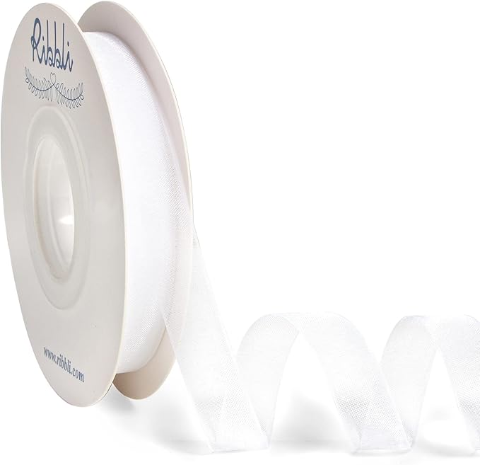 Ribbli White Organza Ribbon,1/2 Inches x Continuous 50 Yard,White Sheer Ribbon for Gift Wrapping,Cookie Wrapping,Wedding Decoration,All Crafting and Sewing