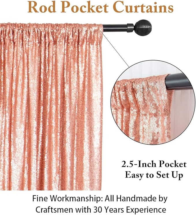 ShinyBeauty Sparkle Backdrop Curtain 2 Panels Set Sequin Photo Backdrop 2FTx8FT Sequin Backdrop Curtain Pack of 2-1220S (2FTx8FT 2Pack, Blush)