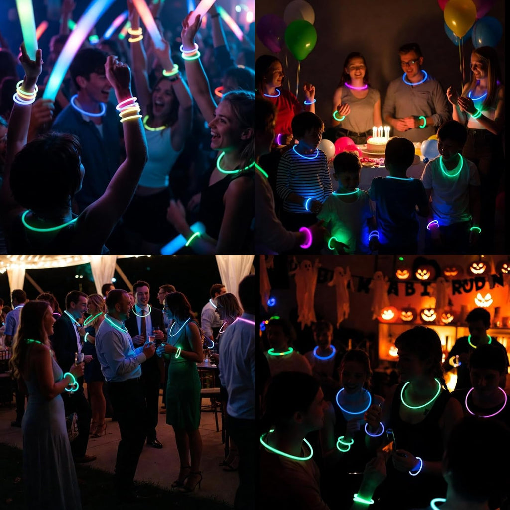100PCS Glow Sticks Bulk Party Pack, Halloween Glow Sticks For Kids Camping, Glow In The Dark Sticks,8” Glow Party Supplies Bracelets with Connectors