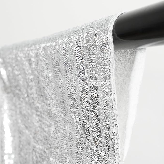 Poise3EHome 8Ft x 8Ft Silver Sequin Backdrop, Glitter Thick Satin Background Drapes, Sparkly Opaque Photography Curtain Backdrop for Wedding Party Festival Decor