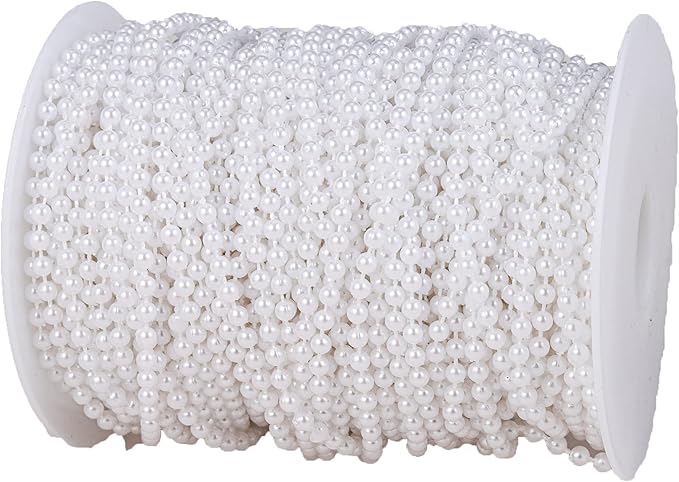4mm Crafts Faux Pearl Beads Garland Pearl Bead Roll Strand of Pearls to Decorate Floral Centerpieces Wedding Party Favor Christmas Tree(131 Feet White)