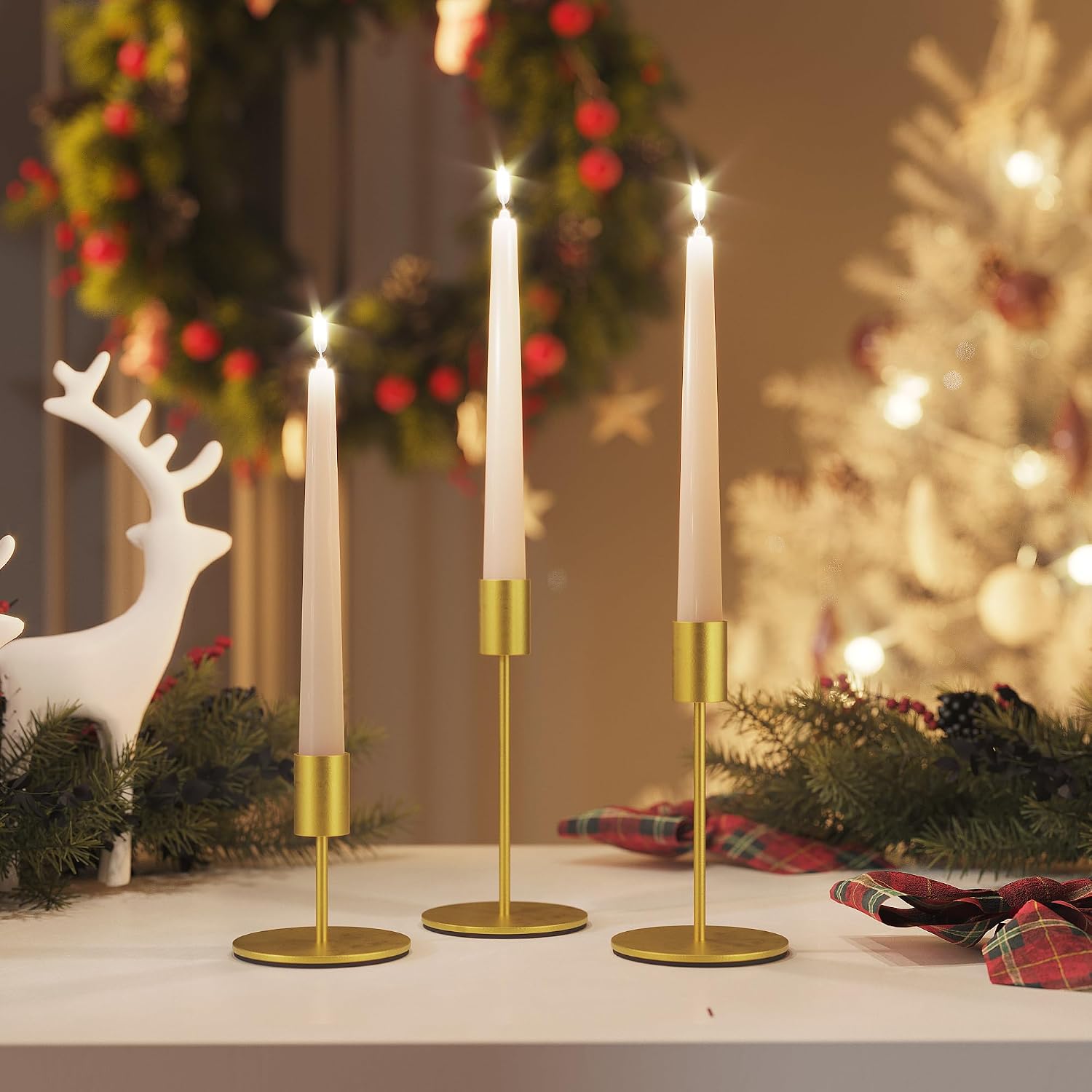 zeochyni Set of 6 Gold Taper Candle Holders Candlestick Holders, Decor Candle Stick Candle Holder for Table or Mantel Centerpiece, Wedding, Dinning, Party Home Decor