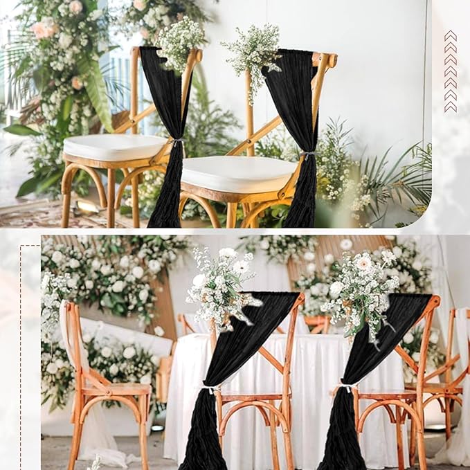 50 PCS Cheesecloth Chair Sashes Bows Wedding Aisle Decorations Chair Ribbon Ties Back Sash for Wedding Party Events Banquet Chair Cover Decoration (Black)