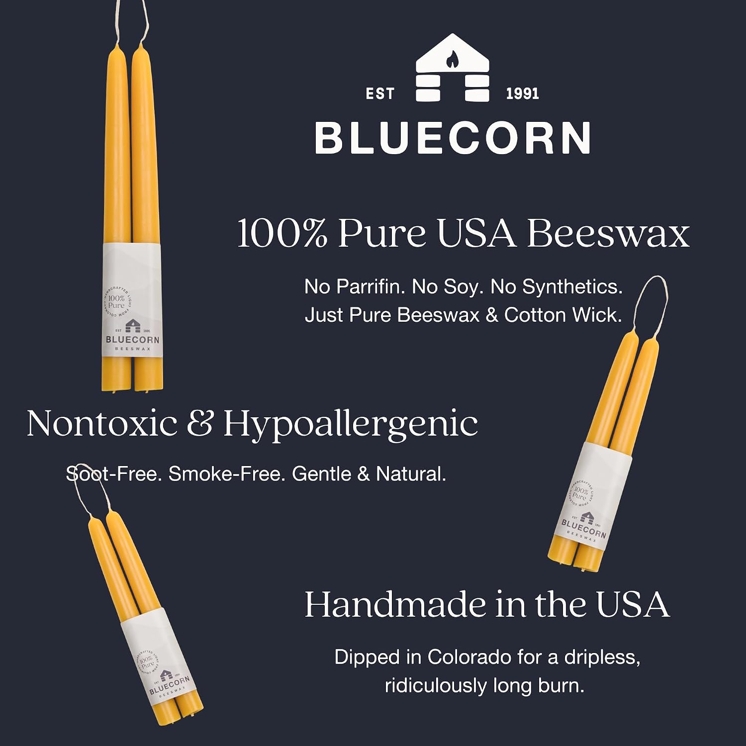 Bluecorn Beeswax Taper Candles, 12 Inch Terracotta, 2 Count | 100% Pure Natural Bees Wax, Clean Burning & Dripless, Fragrance Free, Long Lasting, American Made