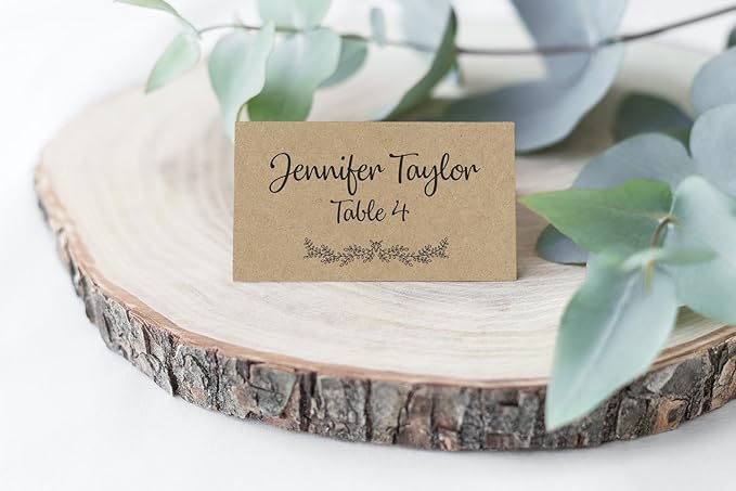 Printed Party Table Place Cards for All Occasions and Events, Set of 25 (Kraft)
