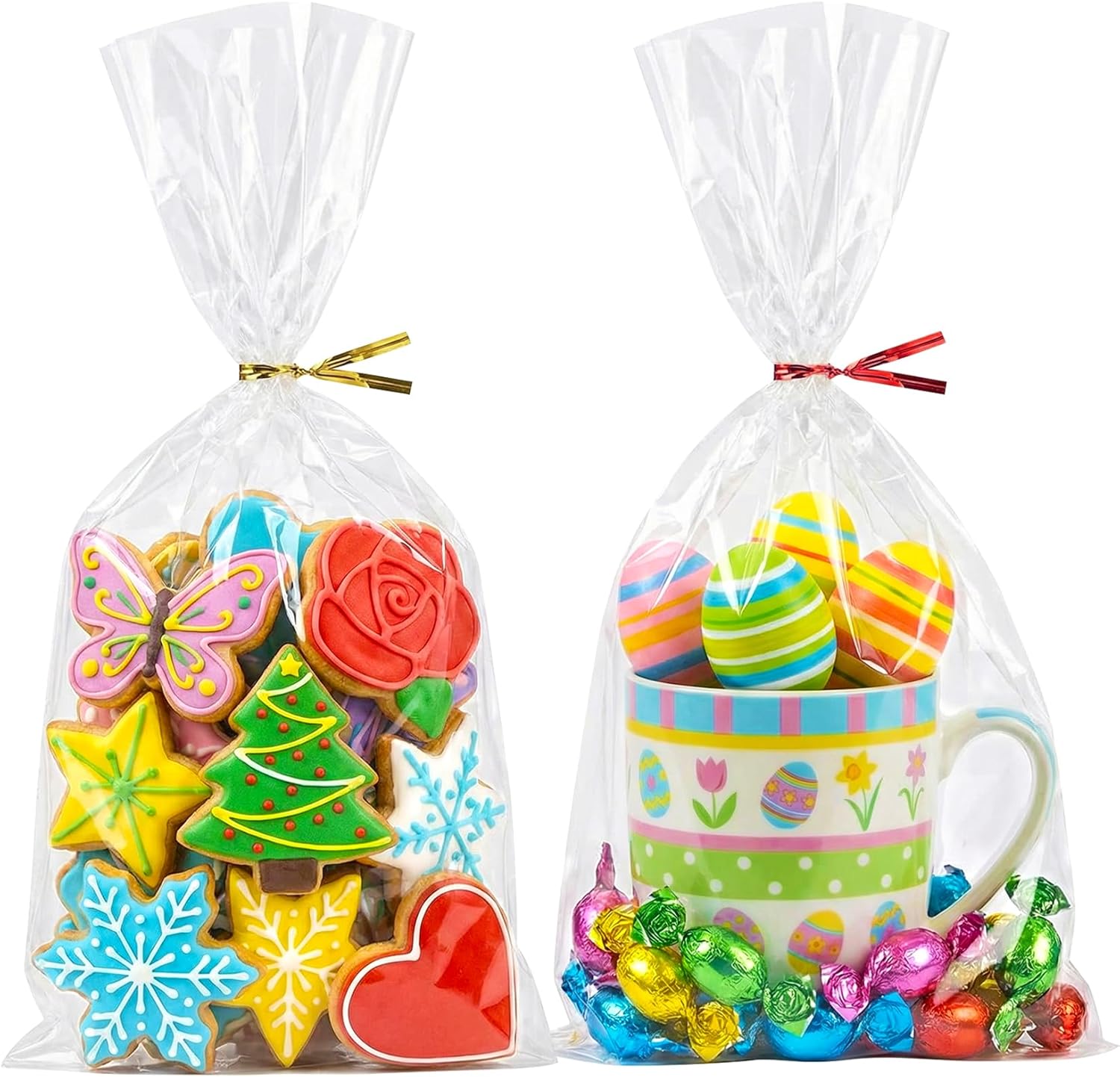 Morepack Cello Cellophane Treat Bags,200 Pieces 7x13 Inches Clear Plastic Gift Bags with Twist Ties,Party Favor Bags (Flat, No Gusset, Bottom)