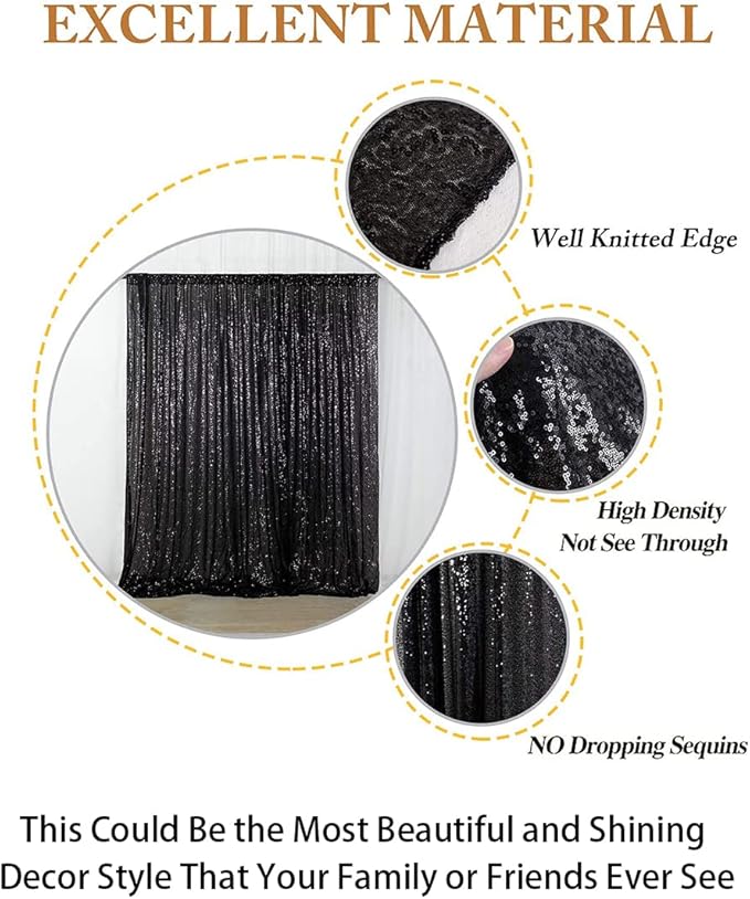 ShinyBeauty Sequin Backdrop- 5FTx10FT-Black-Sequin Photo Backdrop,Photo Booth Background,Sequence Christmas Backdrop Curtain