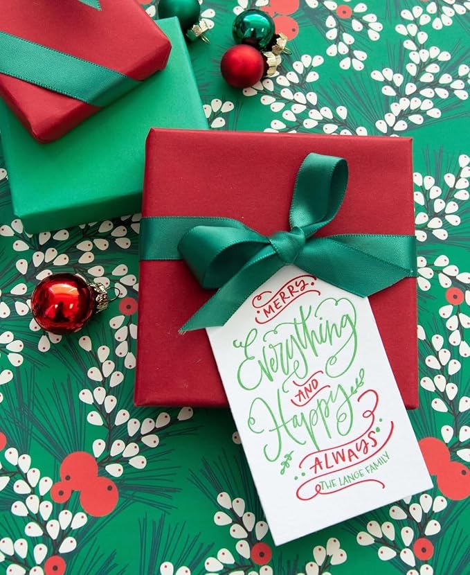 Personalized Gift Tags, Thank You Tags for Wedding Birthday Business Party Favors, Custom Hang Tags with Your Text and String, 2 X 3.75 Inch (Wreath Pattern 9)